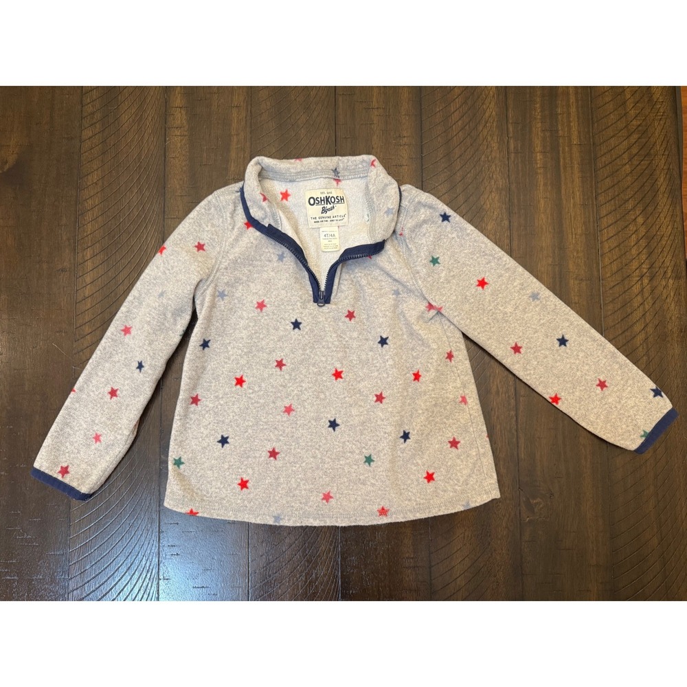 OshKosh Bgosh Toddler Girl 4T Fleece Quarter Zip Pullover Gray‎ Star Print